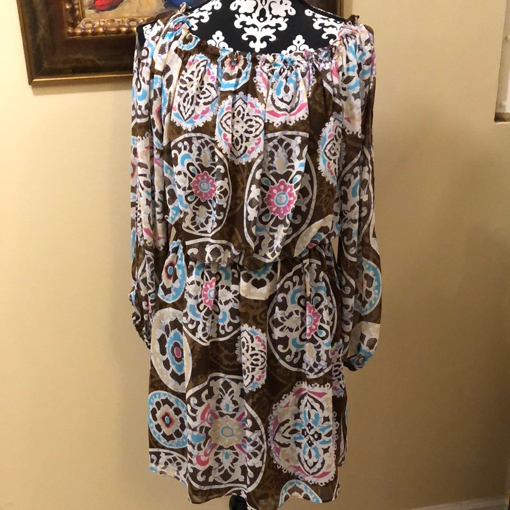 Boston Proper chiffon lined elastic waist & shoulder, open long sleeve dress